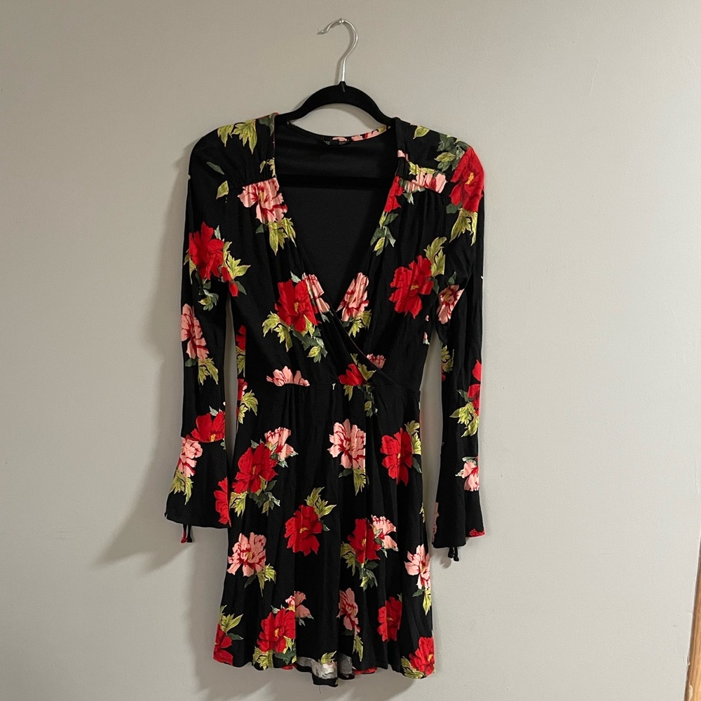 Topshop Red and Black Floral Dress